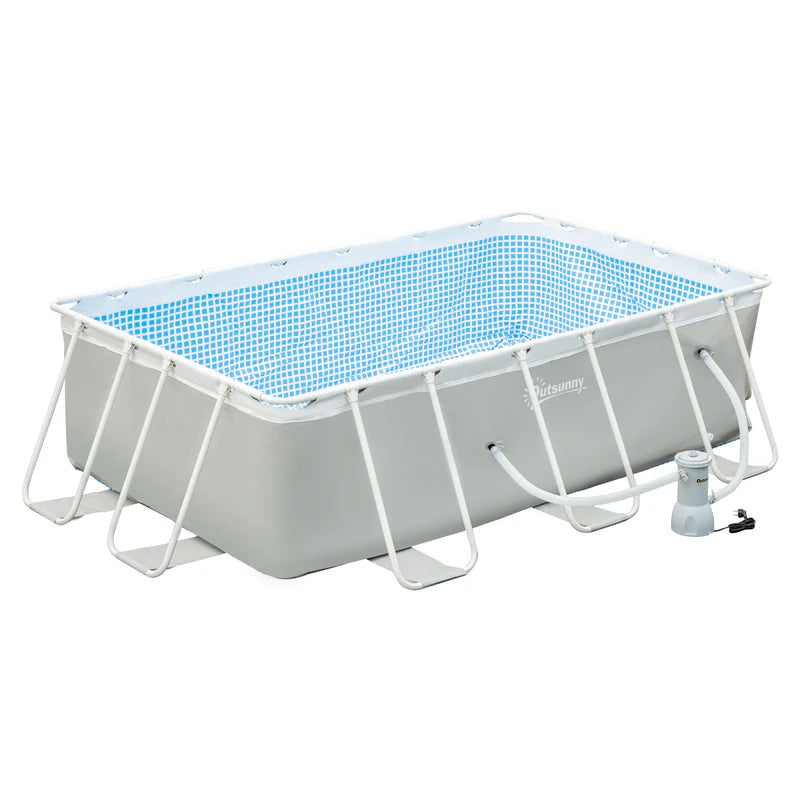 Piscina Fuori Terra Rettangolare 340x215x80 cm Telaio in Acciaio Grigia