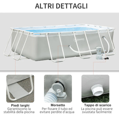 Piscina Fuori Terra Rettangolare 340x215x80 cm Telaio in Acciaio Grigia