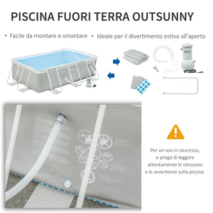 Piscina Fuori Terra Rettangolare 340x215x80 cm Telaio in Acciaio Grigia