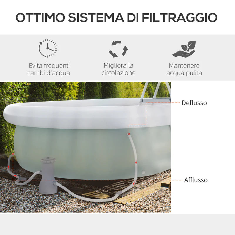 Piscina Fuori Terra 540x304x106 cm Telaio in Acciaio con Filtro e Scaletta Grigia