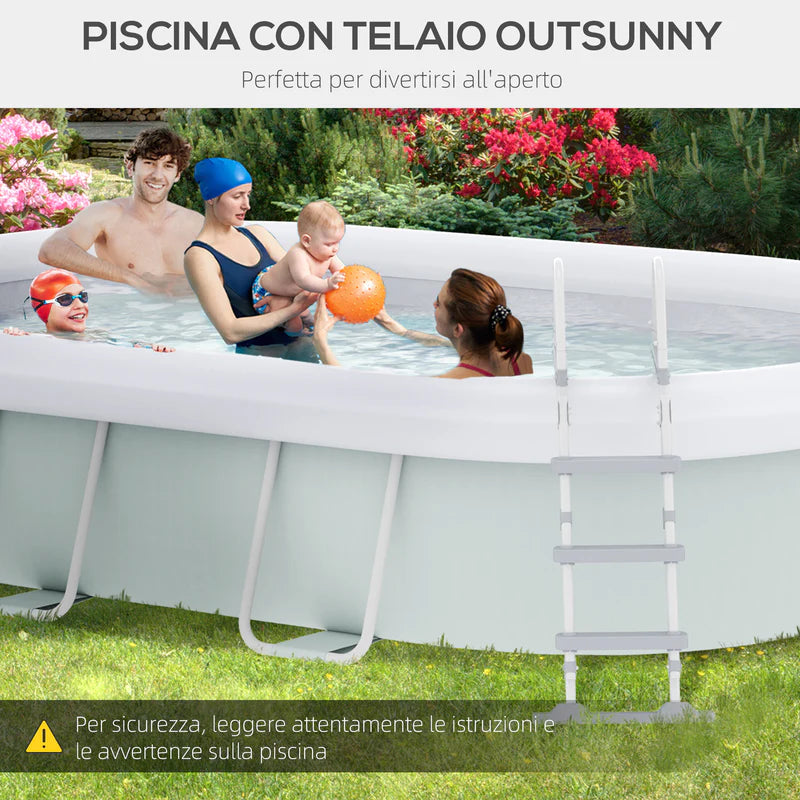 Piscina Fuori Terra 540x304x106 cm Telaio in Acciaio con Filtro e Scaletta Grigia